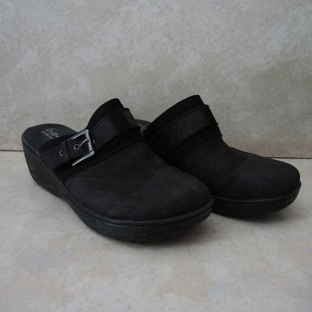 BOC Black Genuine Leather Mules Buckle Detail Size 8 M